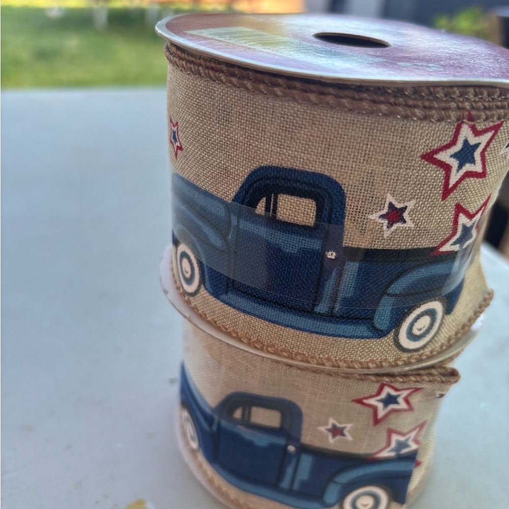 Blue Vintage Truck Decorative Ribbon Roll wired ribbon